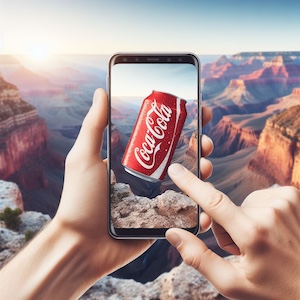 AR Phone finding a virtual Coke bottle