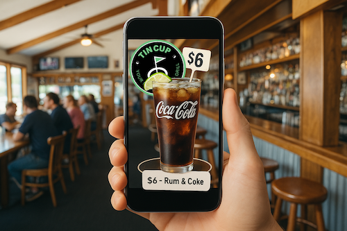 AR Phone catching a vintage Coke bottle at a local landmark
